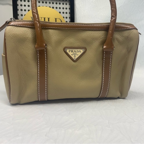 Prada Handbags - Prada Milano Soft Leather Tote Purse Bag Beige with brown Leather straps USED